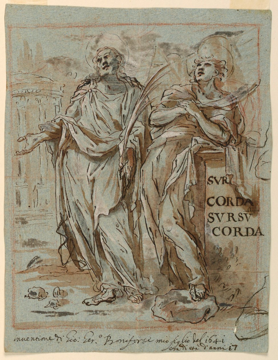 Teckning, två martyrer, 1641 av Giovanni Gerolama Boniforte