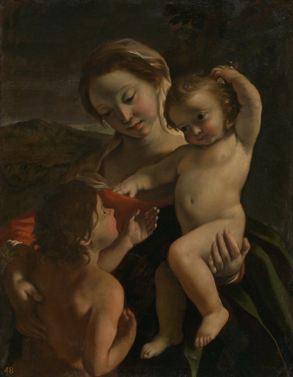 Madonna och barnet med spädbarnet St John the Baptist av Giovanni Lanfranco