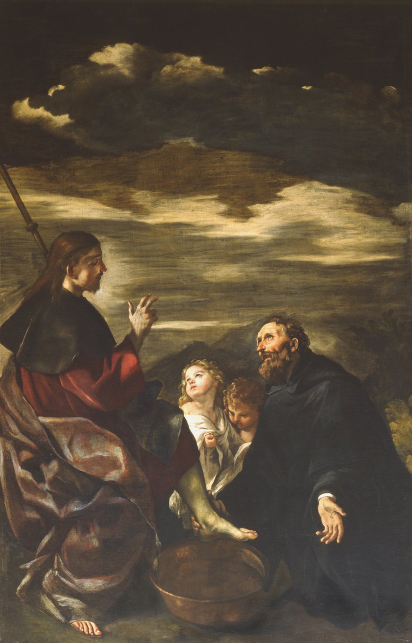 Den helige Augustinus tvättar fötterna på de frälsta av Giovanni Lanfranco
