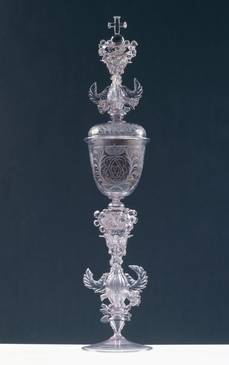 Bägare med lock, graverad med Fredrik III:s monogram, kurfurst Pfalz 1688-1701 (glas) av Giovanni Pallada