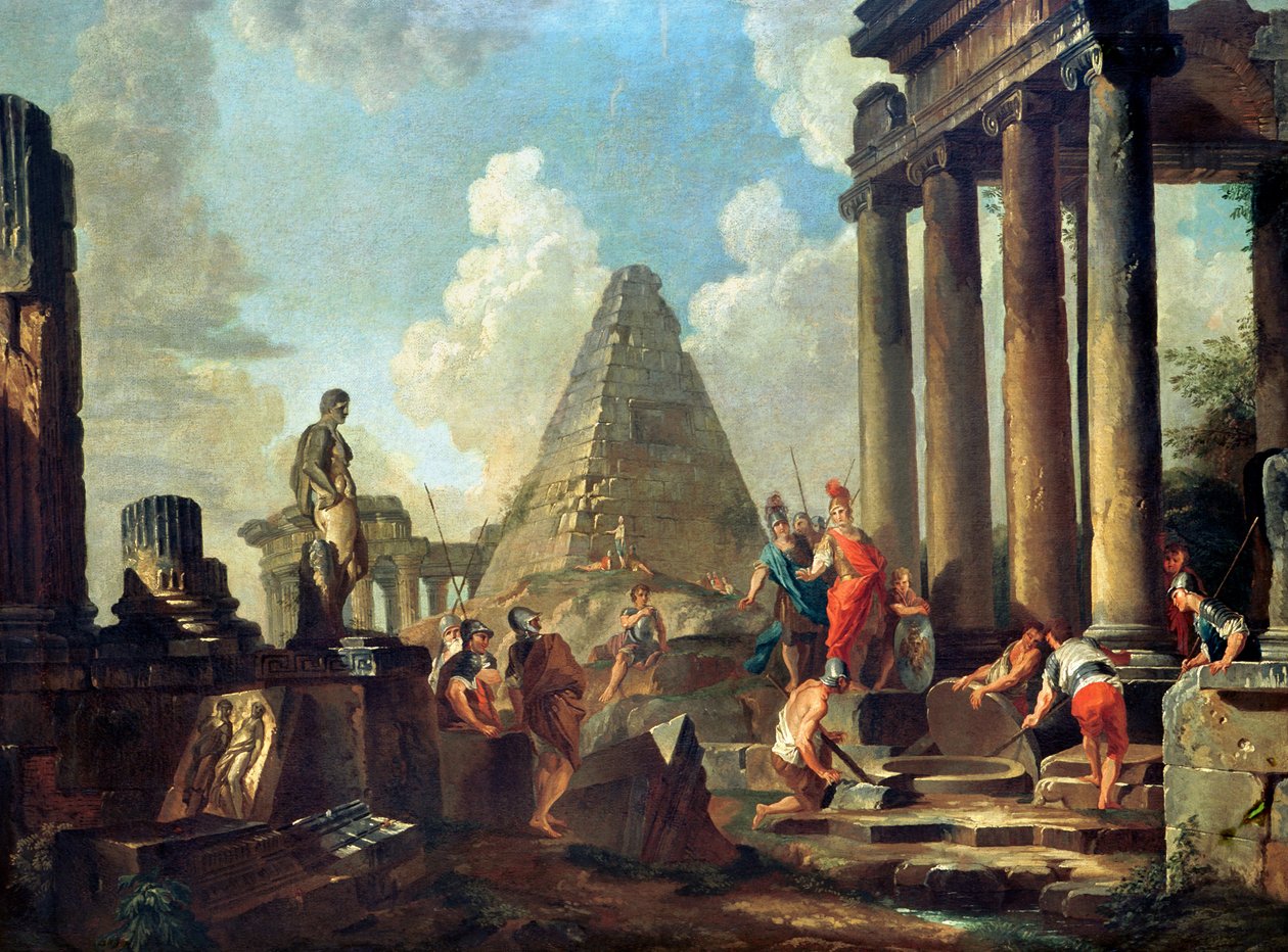 Alexander III (356-323 f.Kr.) den store före Achilles grav av Giovanni Paolo Pannini