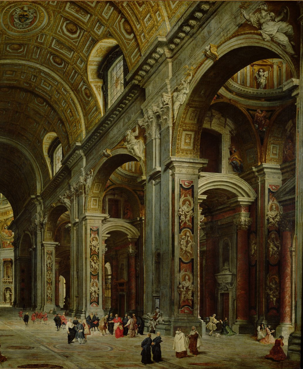 Kardinal Melchior de Polignac (1661-1742) besöker Peterskyrkan i Rom (uppgift om 222224) av Giovanni Paolo Pannini