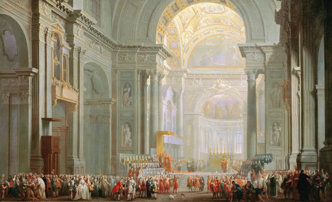 Interiör av en Peterskyrka, Rom av Giovanni Paolo Pannini