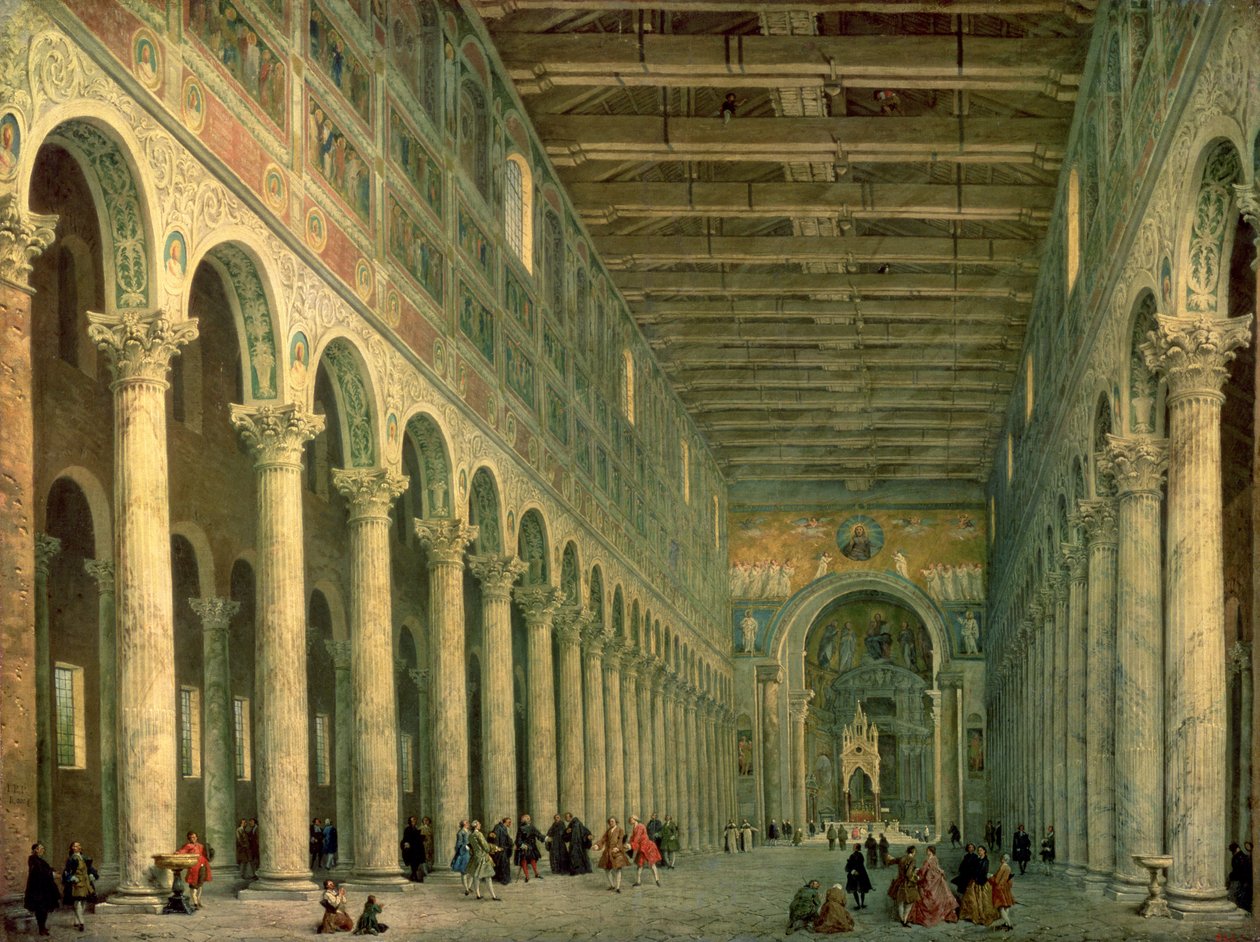 Interiör av kyrkan San Paolo Fuori le Mura, Rom, 1750 av Giovanni Paolo Pannini