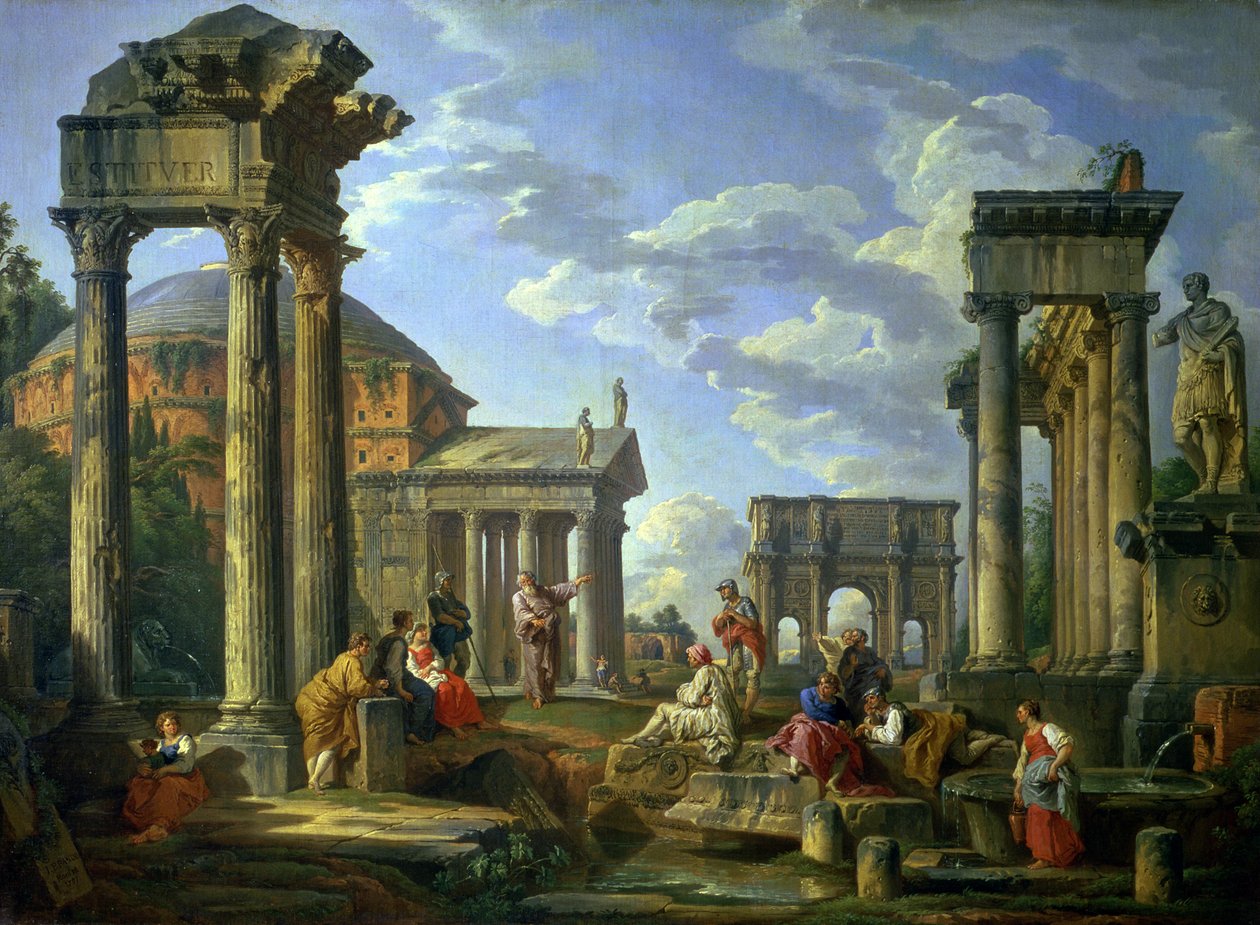 Romerska ruiner med en profet, 1751 av Giovanni Paolo Pannini