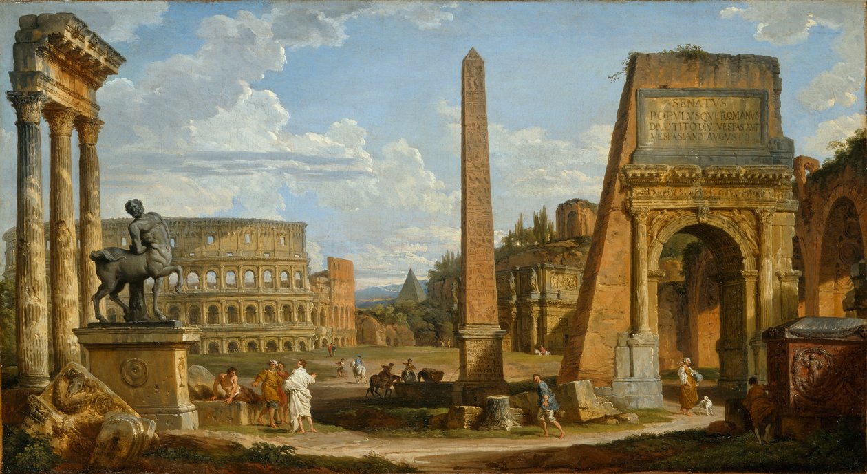 En Capriccio-vy av romerska ruiner, 1737 av Giovanni Paolo Pannini