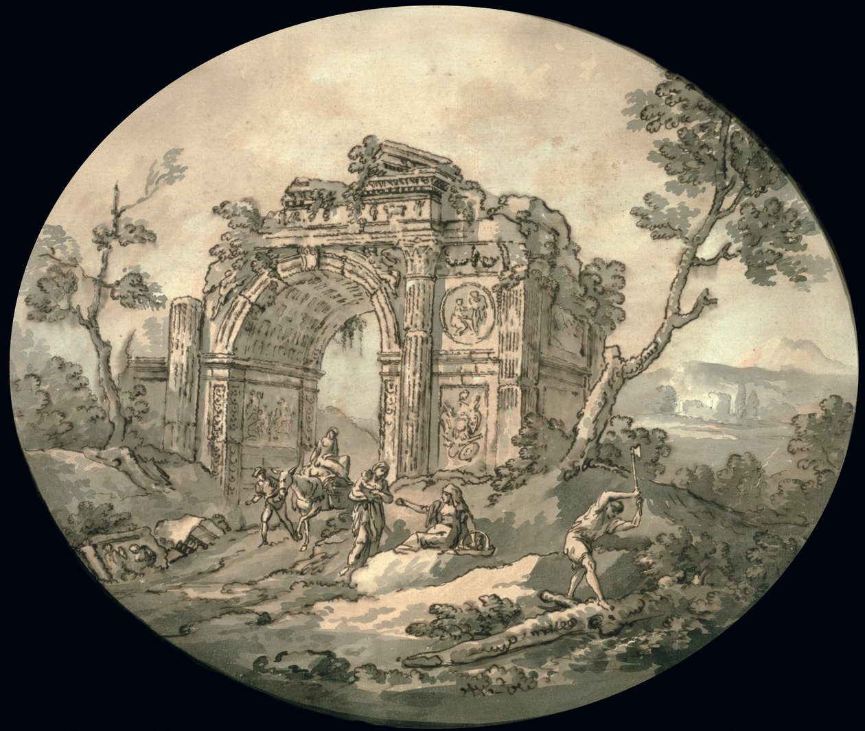 Arkitektoniska ruiner (tusch, penna och sepia på papper) av Giovanni Paolo Pannini
