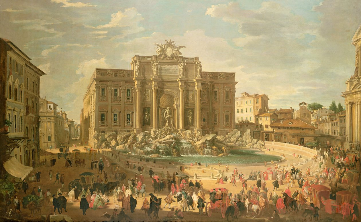 Benedictus XIV på besök i Fontana di Trevi av Giovanni Paolo Pannini
