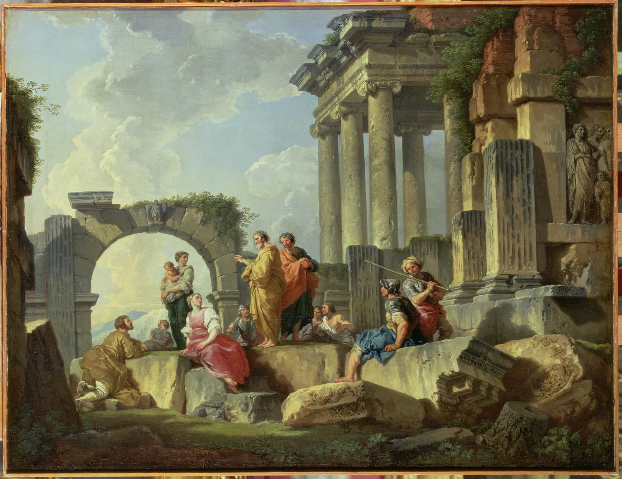 Ruiner med aposteln Paulus som predikar, 1744 av Giovanni Paolo Pannini