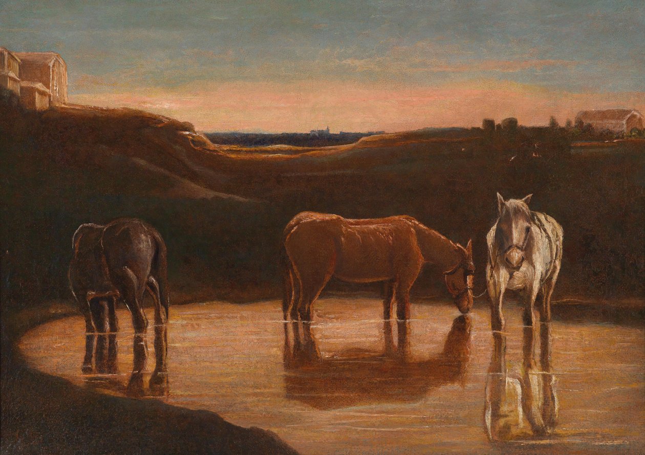 Hästar vid vadet av Giovanni Segantini