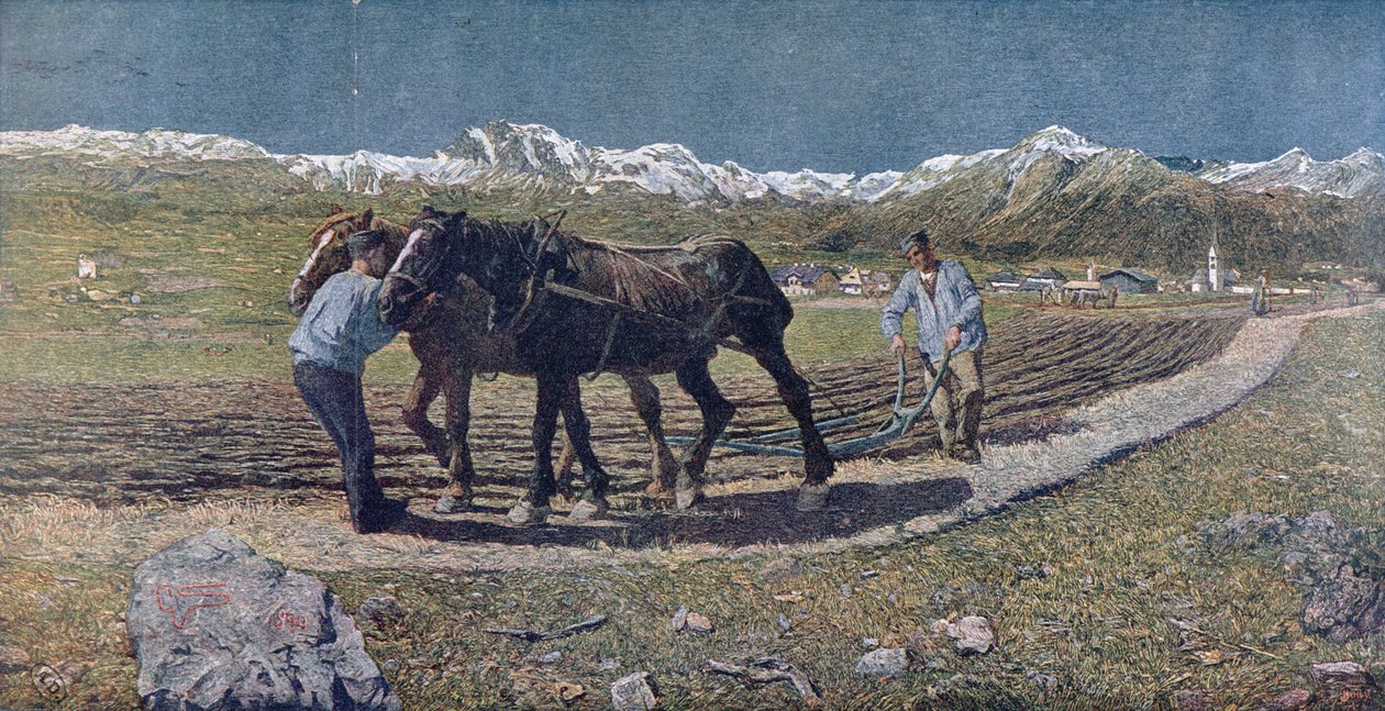 Bönder som plöjer en åker i norra Italien, illustration från tidningen 