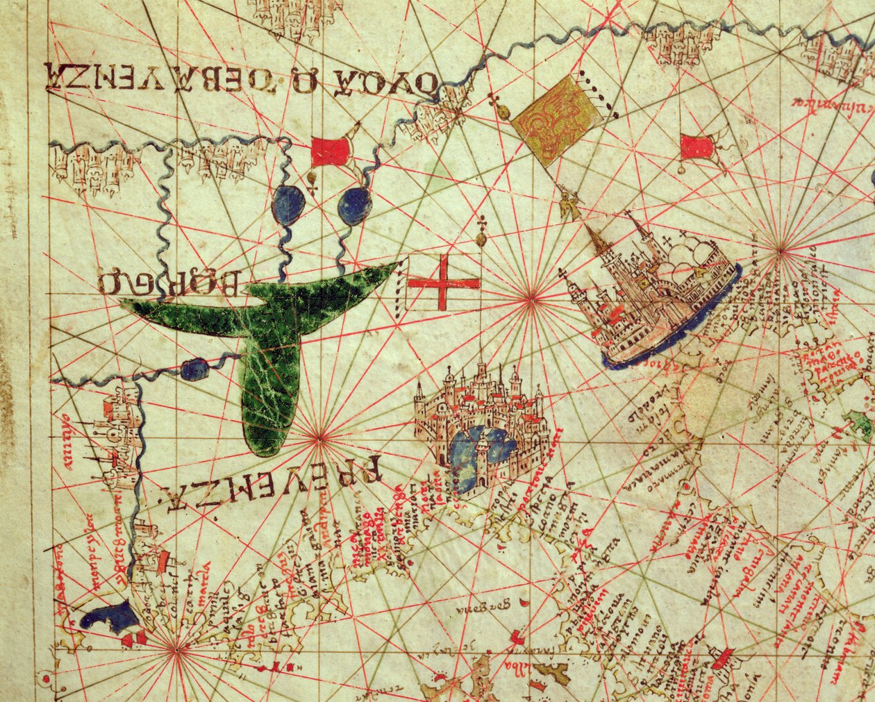 Provence och norra Italien, från en nautisk atlas, 1520 (bläck på veläng) av Giovanni Xenodocus da Corfu