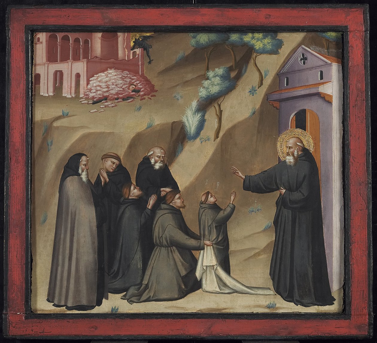 St. Benedict återställer livet till en ung munk, sent 1300-tal (tempera & bladguld på panel) av Giovanni di Niccolo del Biondo