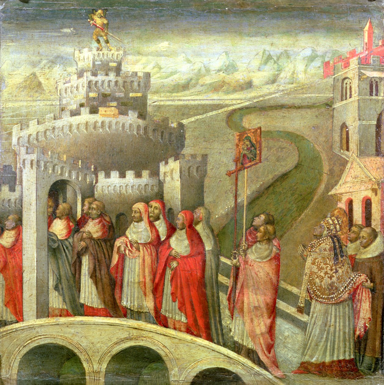 Procession av St Gregorius till Castel St. Angelo av Giovanni di Paolo