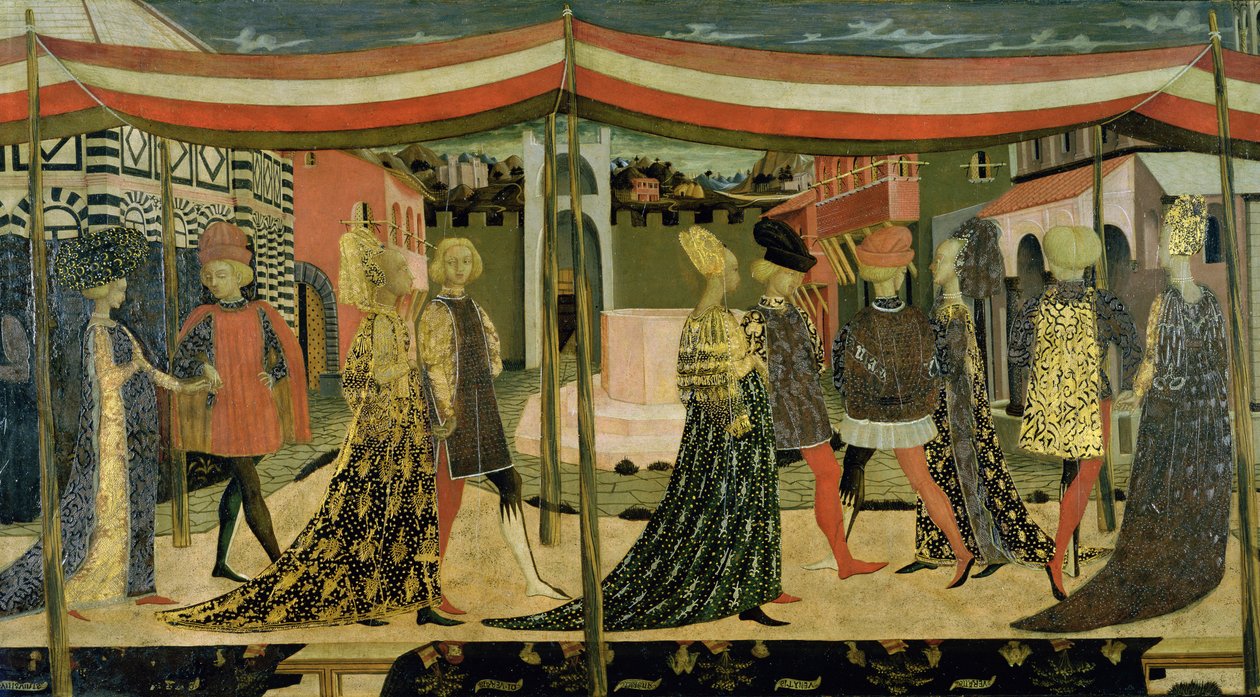 Mittpanel av Adimari Cassone, ca 1450 tempera på paneldetalj av 254001 av Giovanni di Ser Giovanni