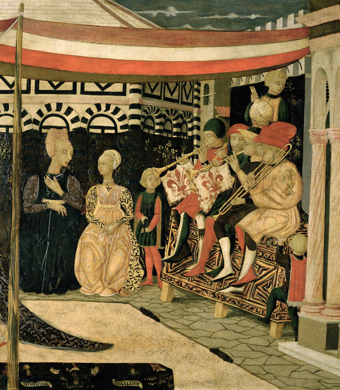 Vänster panel av Adimari Cassone, c.1450 tempera på paneldetalj av 254001 av Giovanni di Ser Giovanni