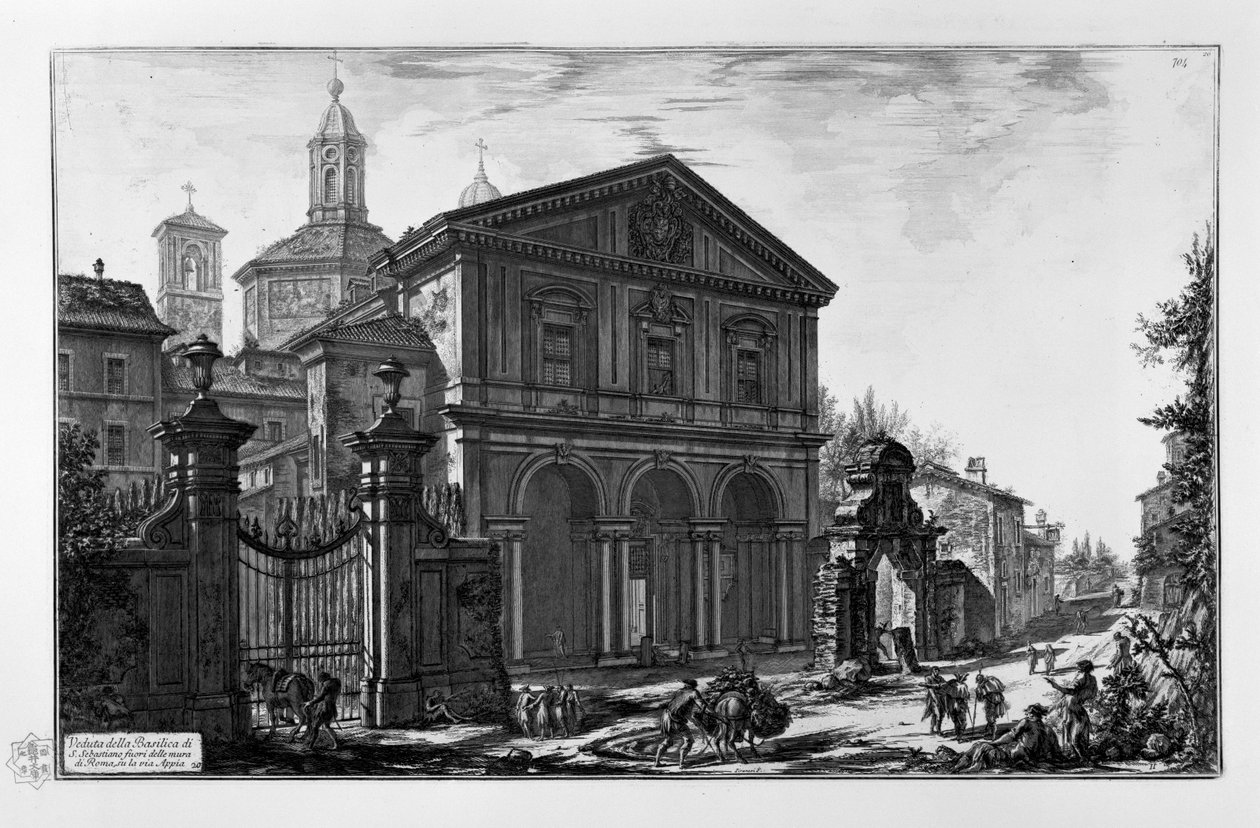 Veduta della Basilica di San Sebastiano fuori le mura di Roma, su la via Appia av Giovanni Battista Piranesi