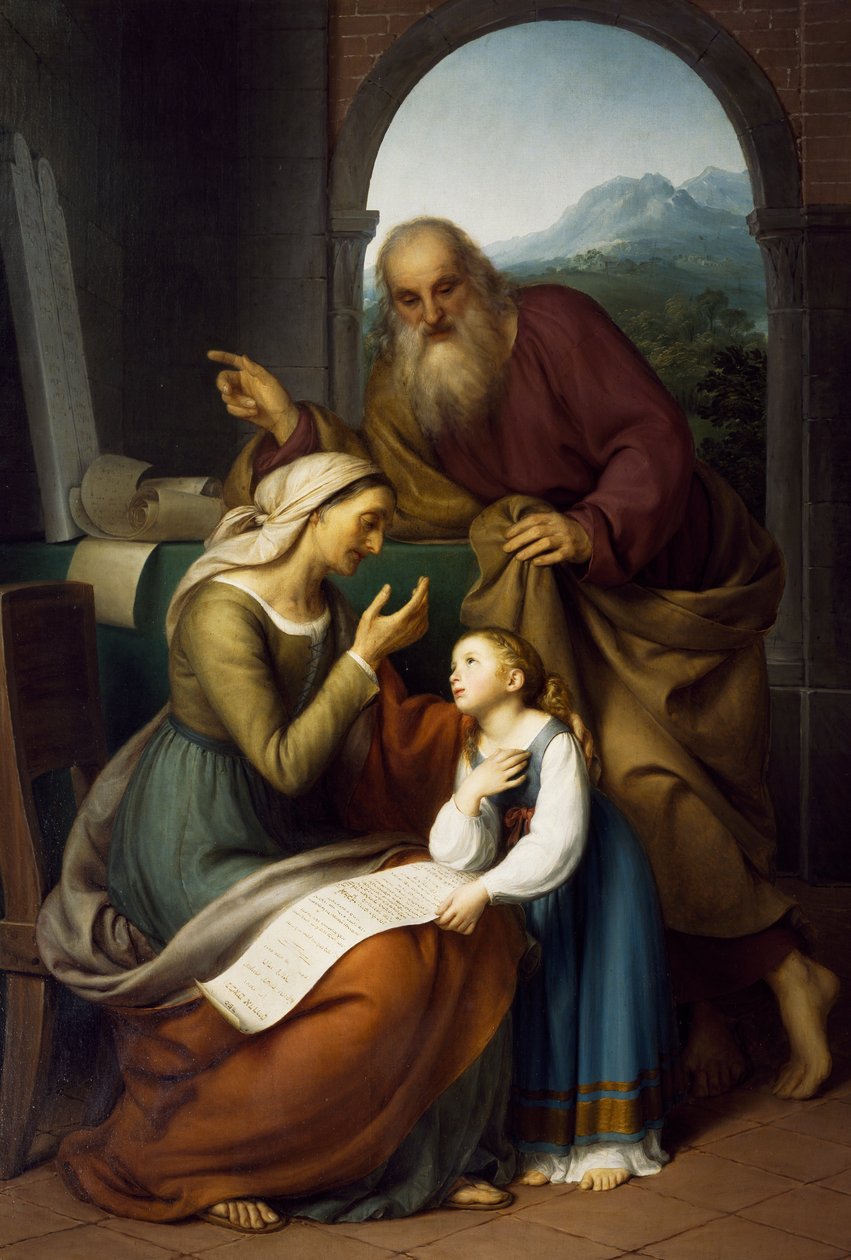 Jungfruns utbildning, Giovanni Carnovali (1804-1873), olja på duk, 205x140 cm. St Bartholomew Parish Church, Almenno. Italien av Giovanni Carnovali
