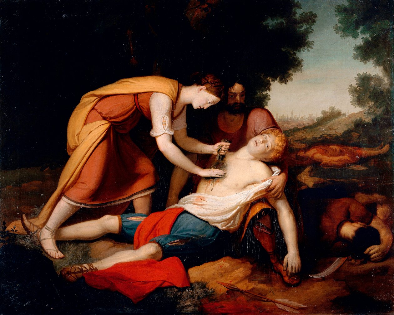 Erminia behandlar Tancred, av Gerolamo Costa (1777 -?) av Giovanni (1826 1903) Costa