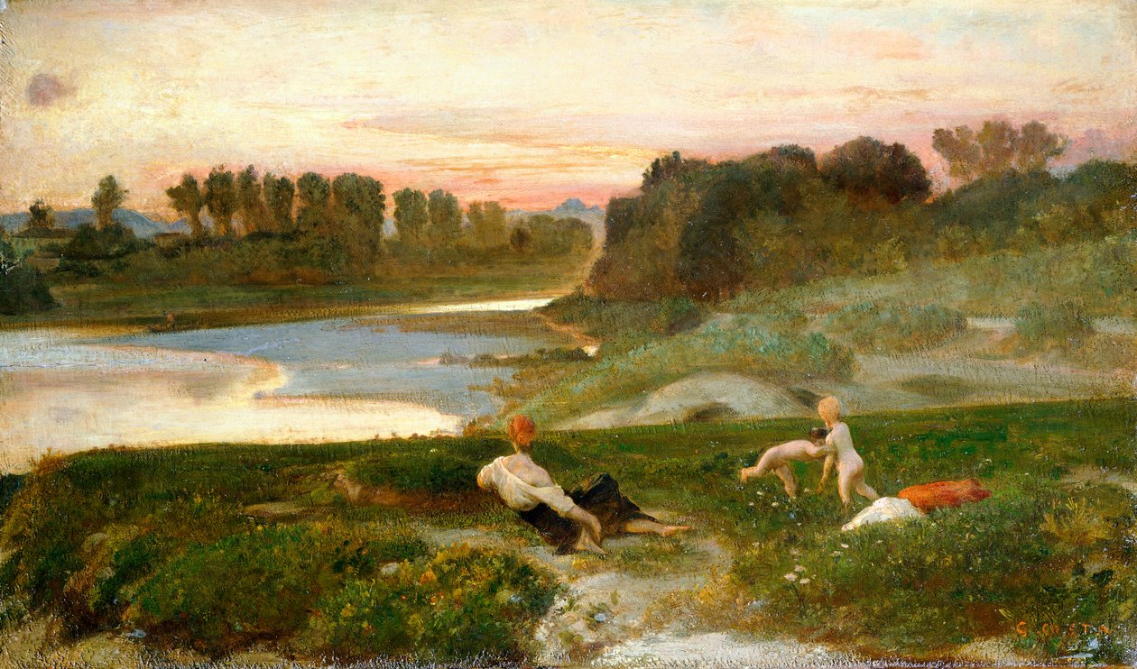Kvällstid på gården, Giovanni, känd som Nino Costa (1826-1903). av Giovanni Costa
