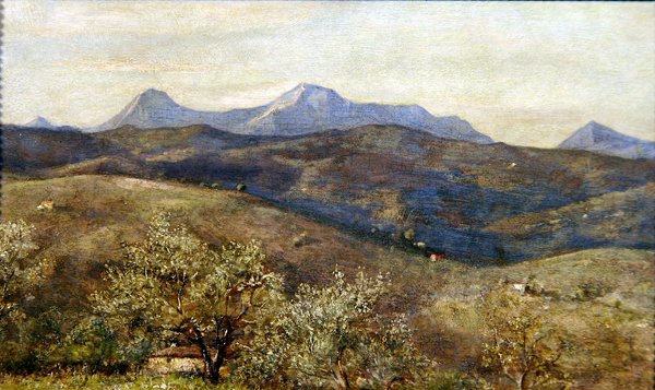 Vårlandskap med en avlägsen utsikt över Monte Catria: Early Morning av Giovanni Costa