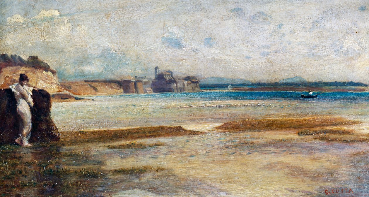 Månens nedgång i Tyrrenska havet, målning av Nino Costa (1826-1903), Italien av Giovanni Costa