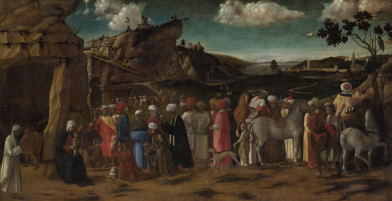 The Adoration of the Kings, ca 1475-80 (olja på duk) av Giovanni (workshop of) Bellini