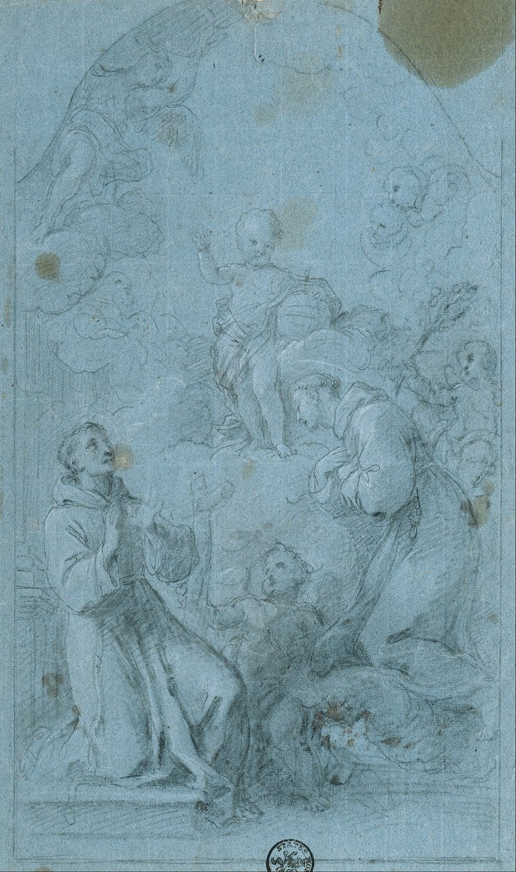 Sankt Peter av Alcantara och Sankt Antonius av Padua tillber Jesusbarnet av Giovanni Agostino Ratti