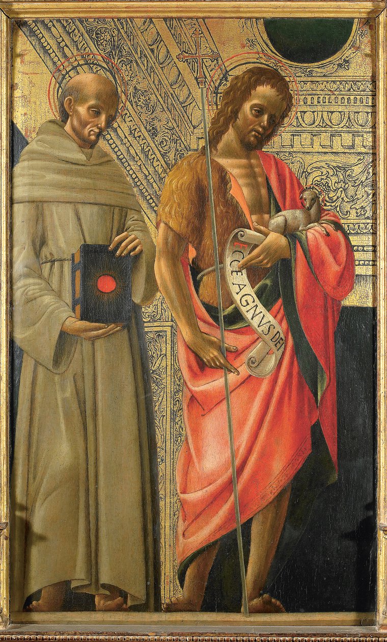 Sankt Bernardino av Siena och Johannes döparen, ca 1485-1490. av Giovanni Ambrogio Bevilacqua