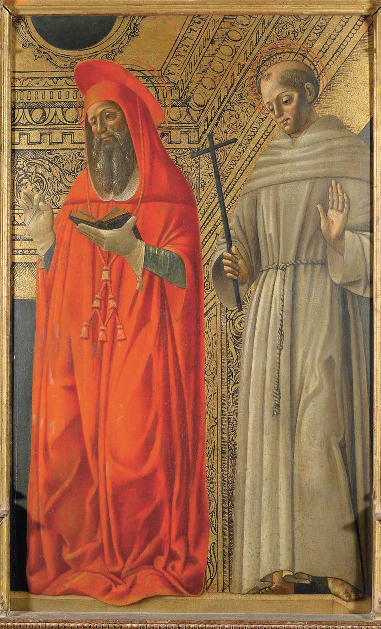 Den helige Hieronymus och den helige Franciskus av Assisi, ca 1485-1490. av Giovanni Ambrogio Bevilacqua