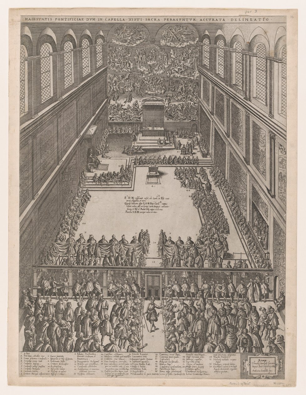 Mirror of Roman Magnificence: En påvlig sammankomst i Sixtinska kapellet, Michelangelos L..., 1582. av Giovanni Ambrogio Brambilla