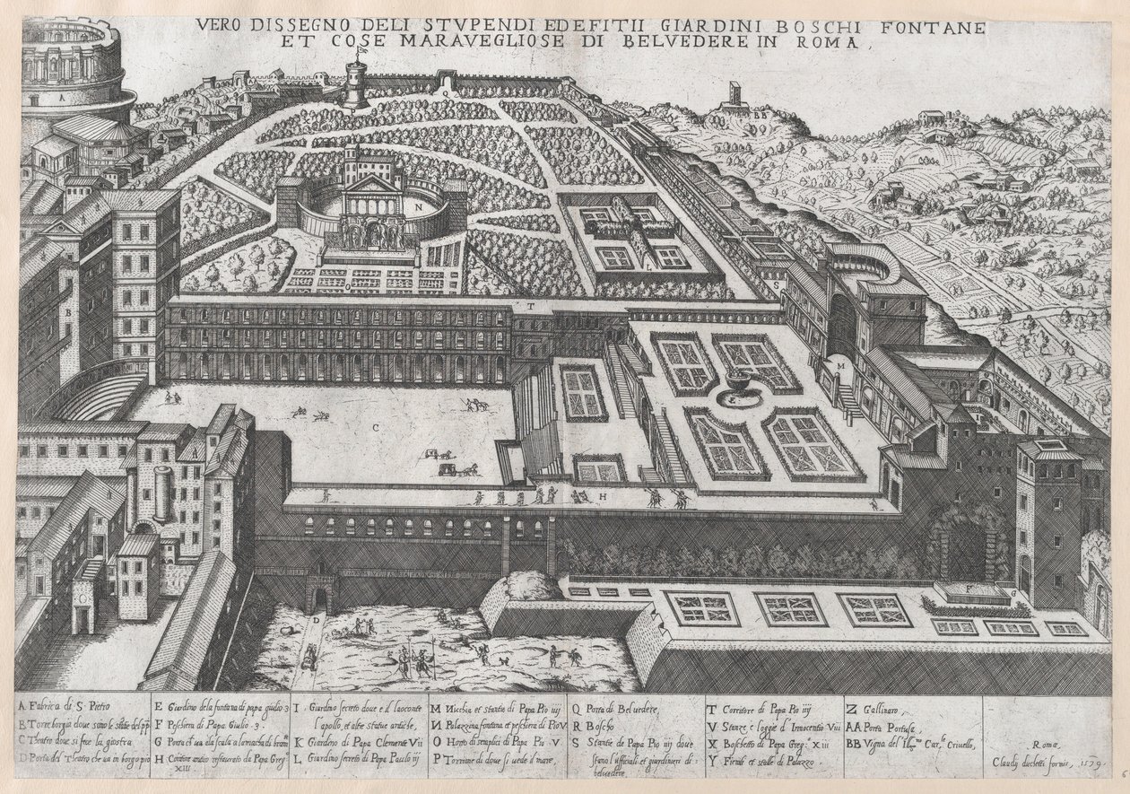 Mirror of Roman Magnificence: Flygfoto över Belvedere och dess trädgårdar, 1579., 1579. av Giovanni Ambrogio Brambilla.