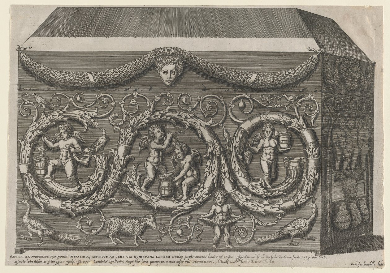 Mirror of Roman Magnificence: Dekorerad sarkofag med arabesker, 1582., 1582. av Giovanni Ambrogio Brambilla