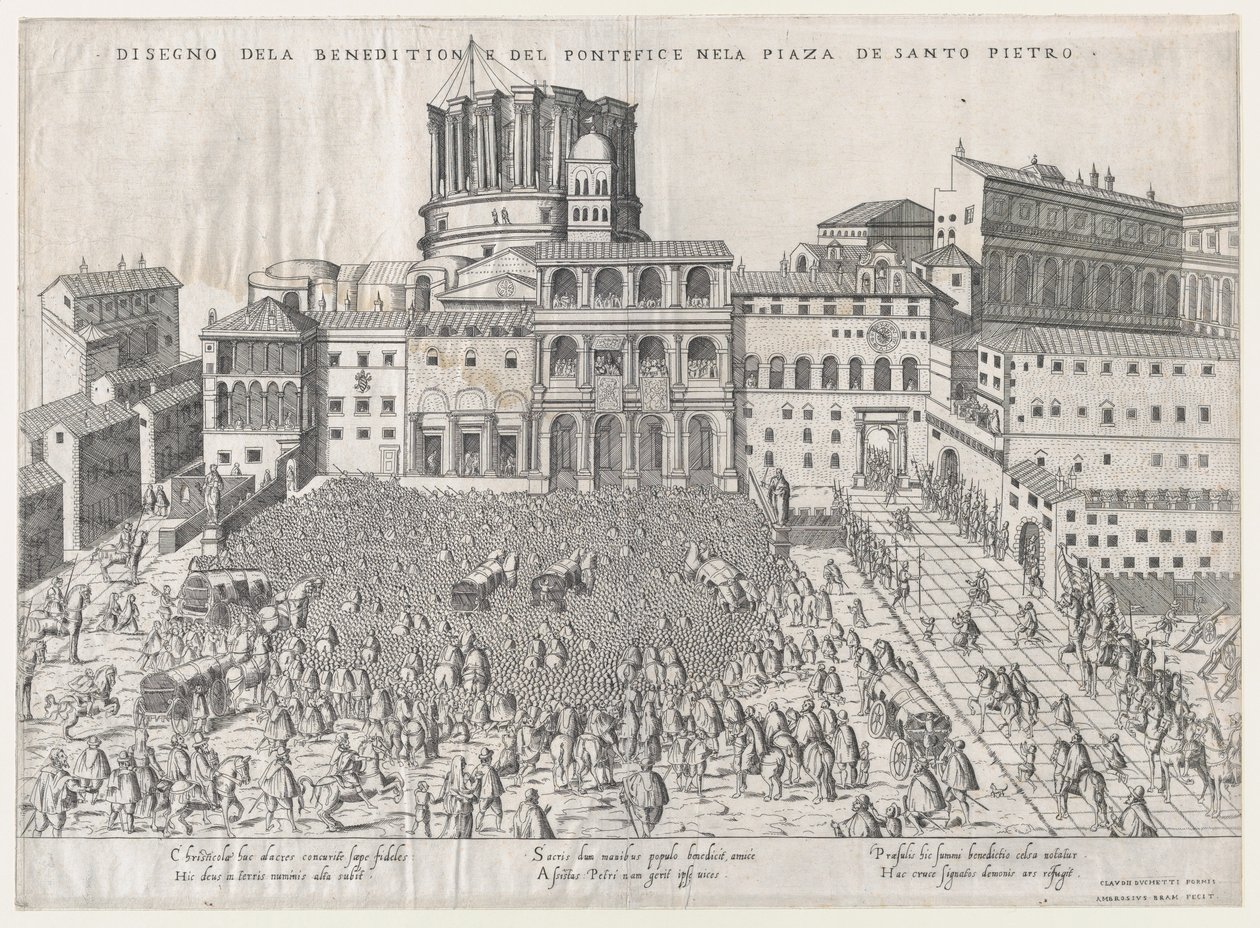 Mirror of Roman Magnificence: Påvlig välsignelse, sent 1500-tal, sent 1500-tal. av Giovanni Ambrogio Brambilla