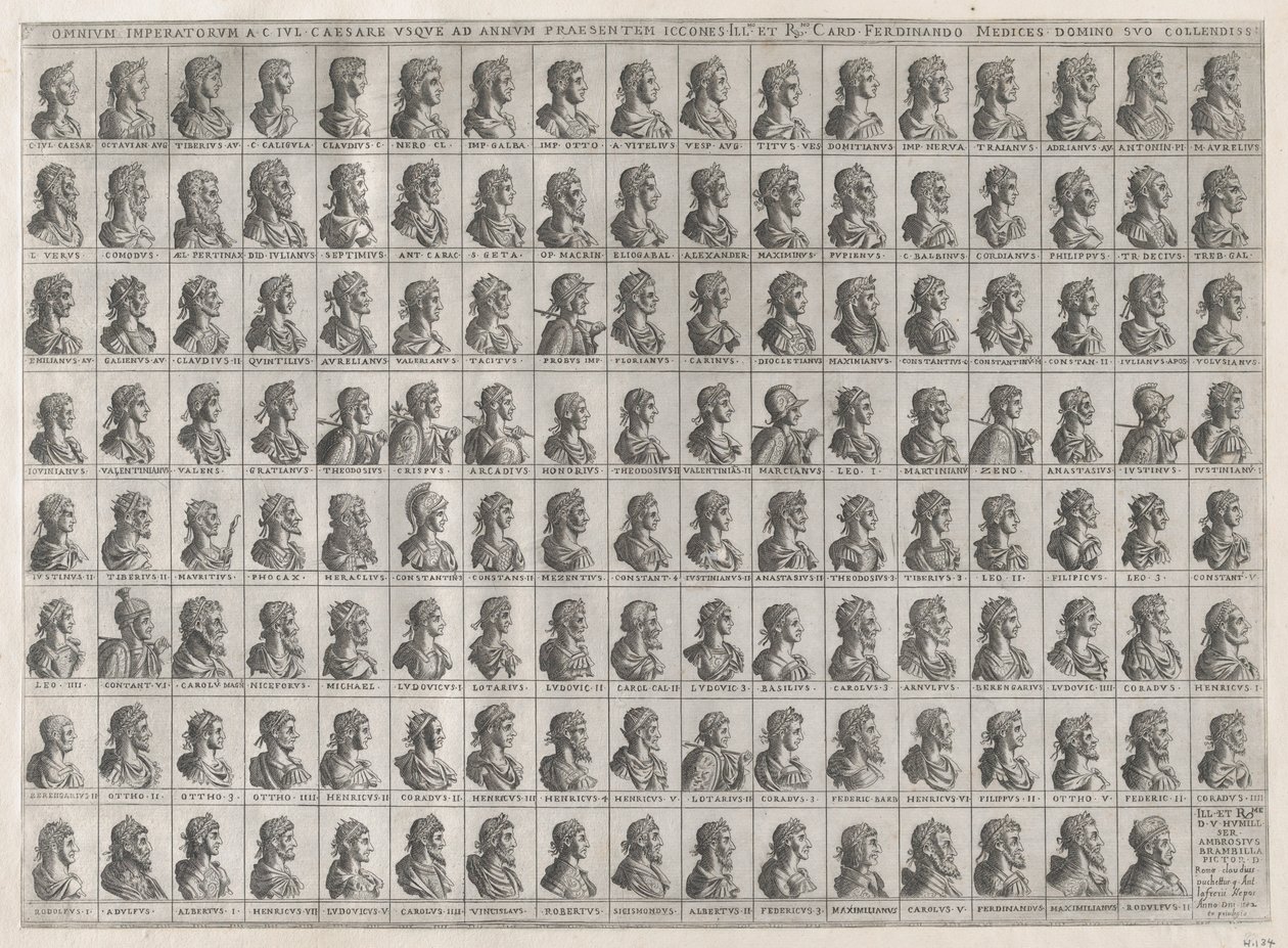 Mirror of Roman Magnificence: Porträtt av kejsarna från Julius Caesar till Rudolf II..., 1582. av Giovanni Ambrogio Brambilla