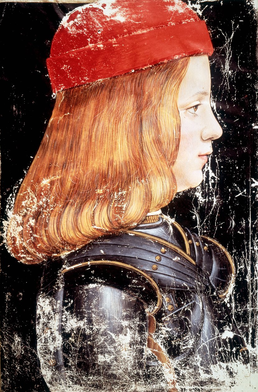 Porträtt av Maximilian Sforza (1490 - 1530). Miniatyr av Giovanni Ambrogio De Predis (v. 1455 - 1508). av Giovanni Ambrogio de Predis