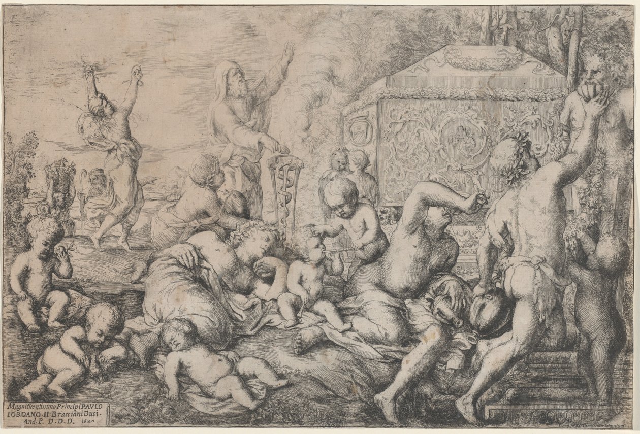 Bacchanal med altare, faun och Silenus av Giovanni Andrea Podesta