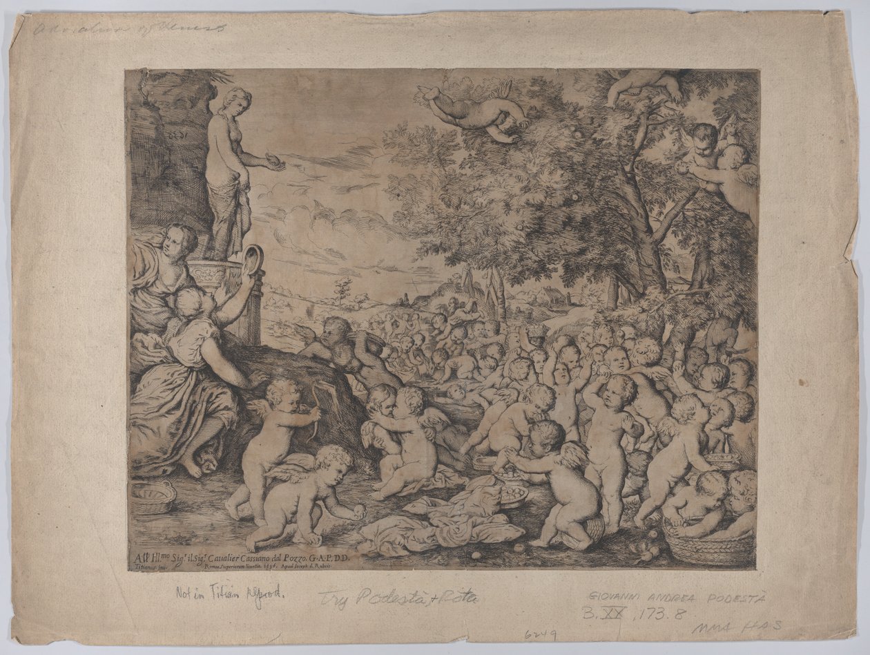 Putti före en staty av Venus, efter Tizian, 1636. av Giovanni Andrea Podesta