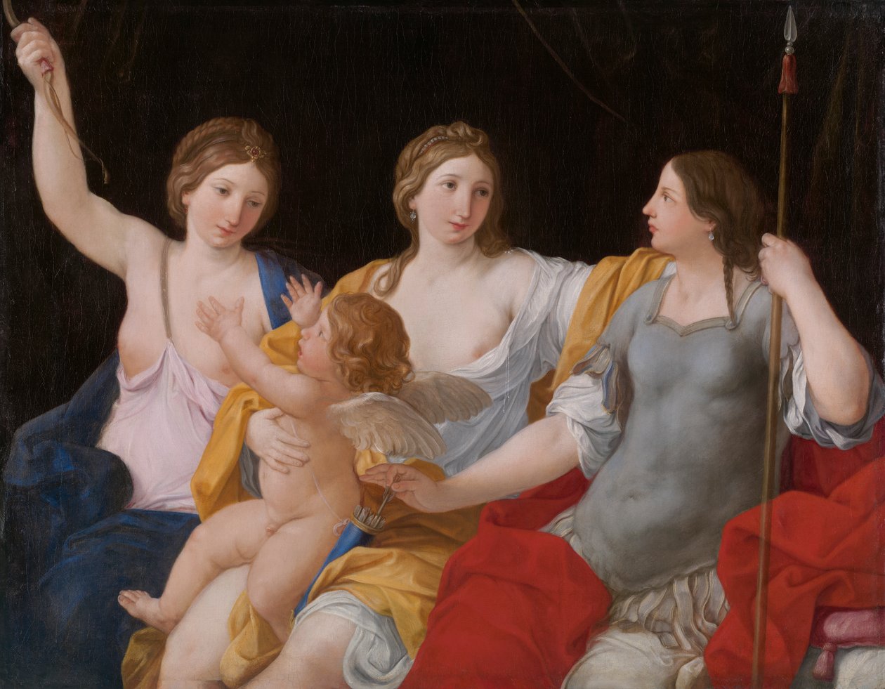 Venus, Juno och Minerva, med Amor av Giovanni Andrea Sirani