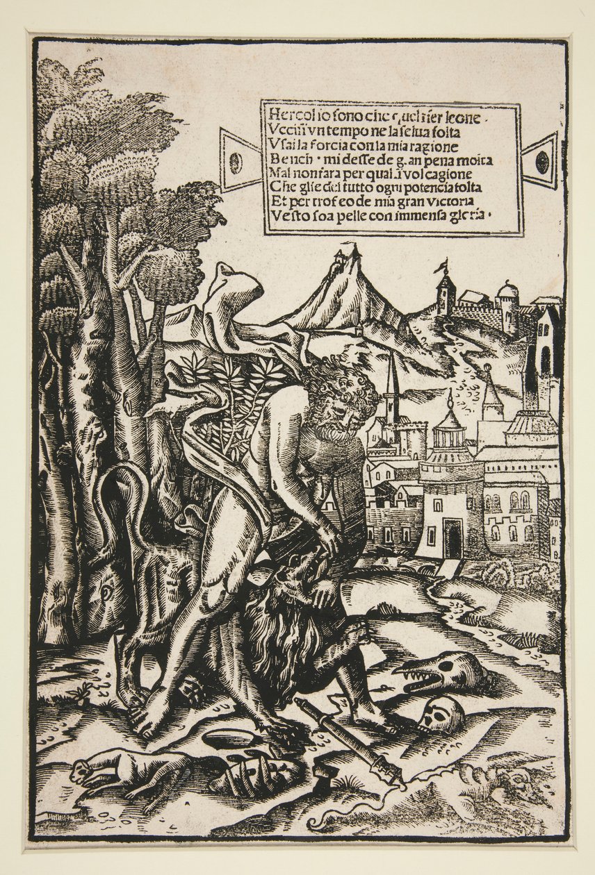 Herkules och det Nemeiska lejonet av Giovanni Andrea Vavassore