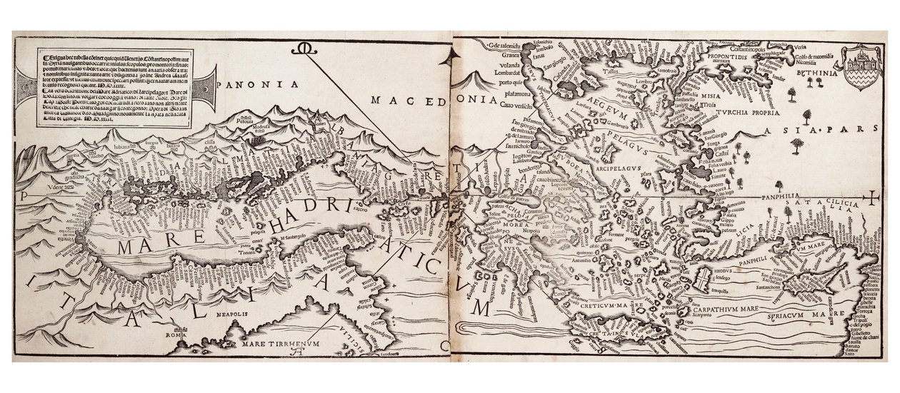 Vavassore-karta över Medelhavet, tros vara den tidigaste bevarade tryckta kartan av Giovanni Andrea Vavassore