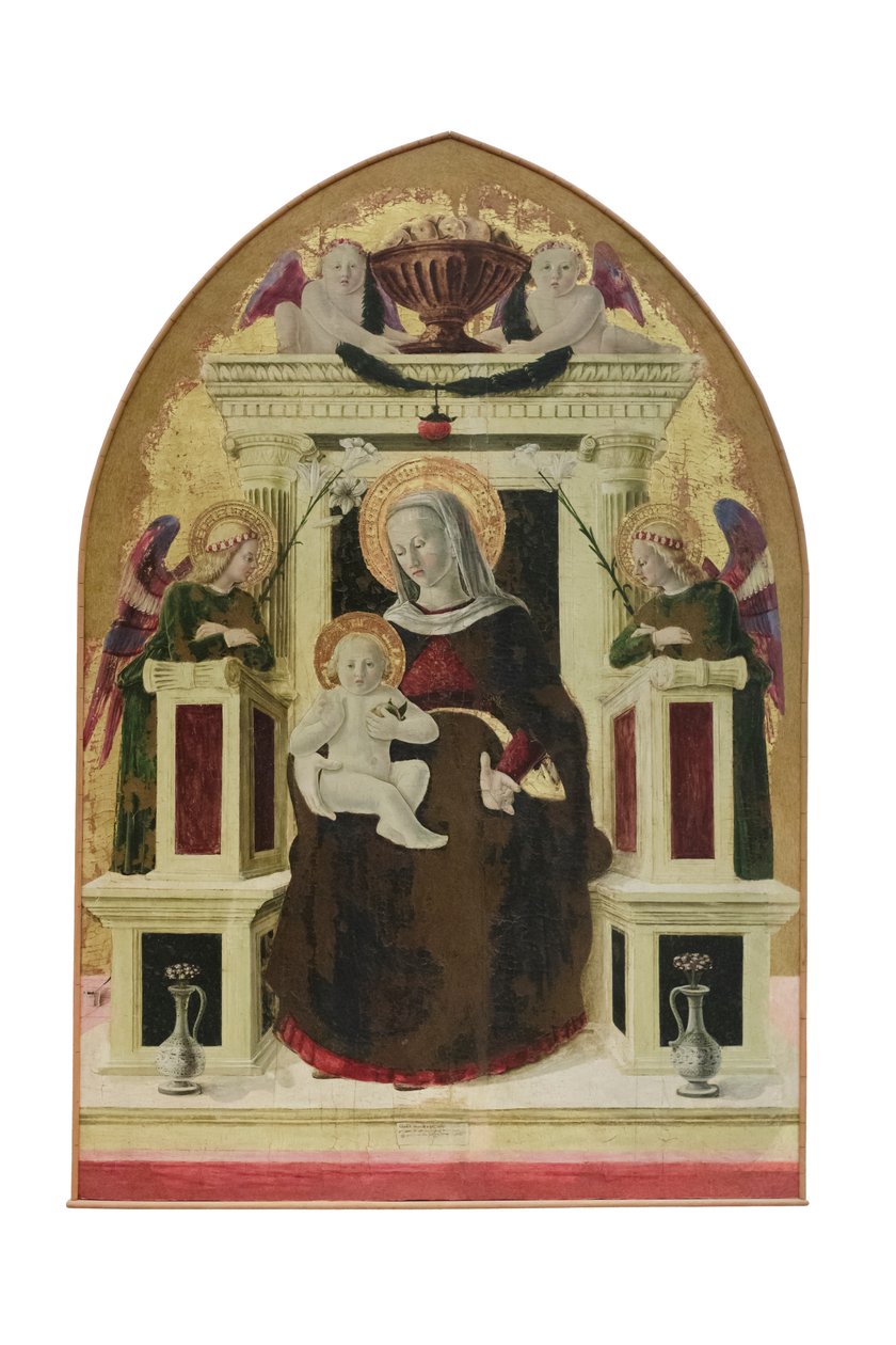 Madonna med barn och änglar, ca 1455-60 (cuspidatpanel) av Giovanni Angelo d