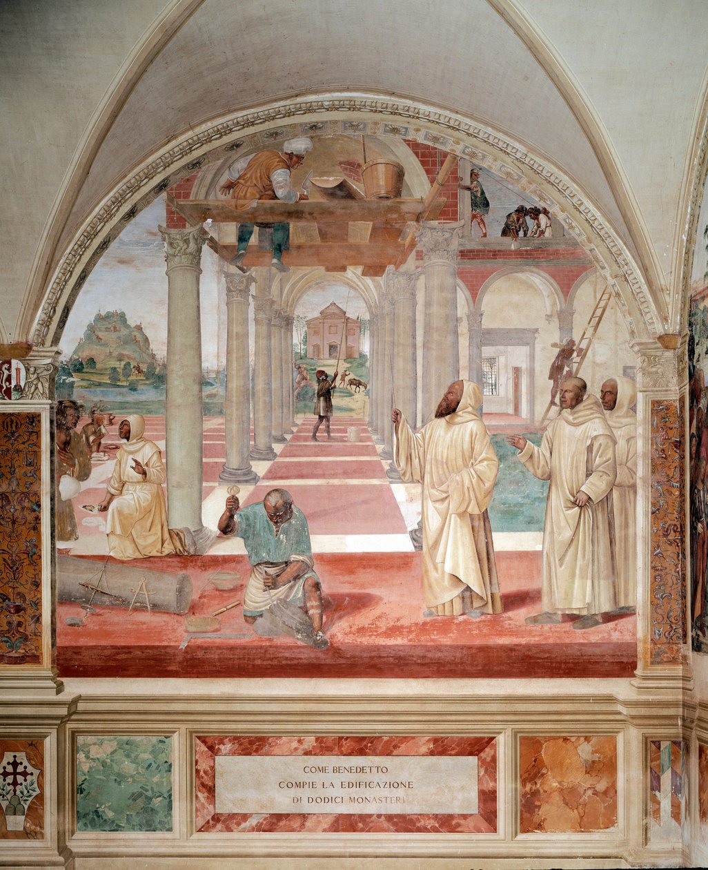 Benedict byggde tolv klosterfresk av klostret producerat av Antonio Bazzi dit il Sodoma (1477 - 1549) som berättar om livet för Saint Benedict of Nursie (480 - 567) grundare av Benediktinerorden 1503 - 1508 Abbey of Monte Florto Maggiore av Giovanni Antonio Bazzi Sodoma