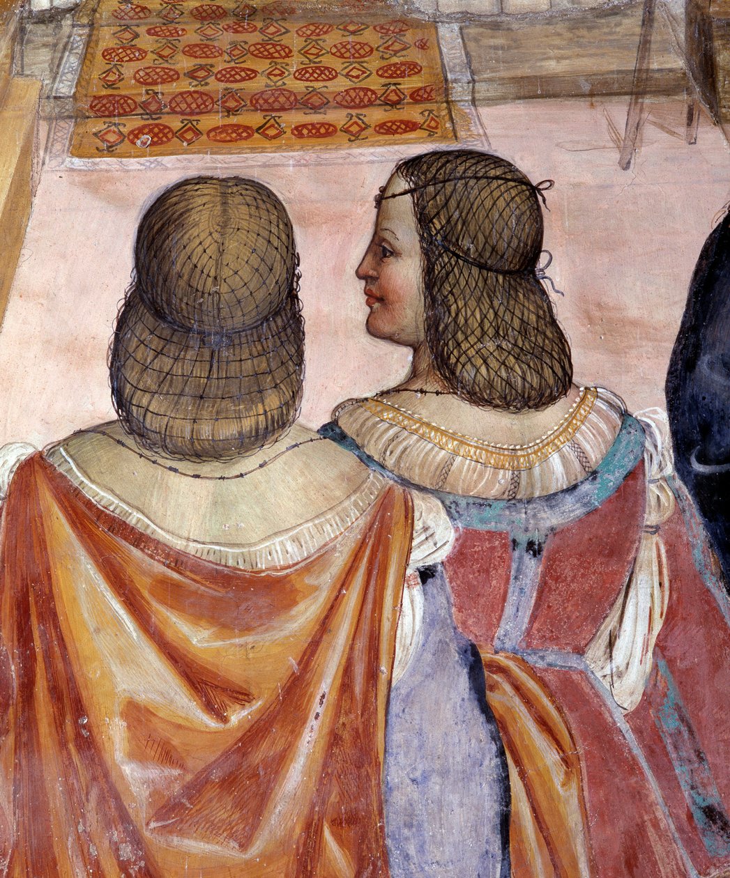 Benedict exkommunicerade två nunnor och frikänner dem efter deras död. Detail Cloister fresk av Antonio Bazzi dit il Sodoma (1477 - 1549) som berättar om livet för Saint Benedict of Nursie (480 - 567) grundare av Benediktinerorden 1503 - 1508 Abbey of Mo av Giovanni Antonio Bazzi Sodoma