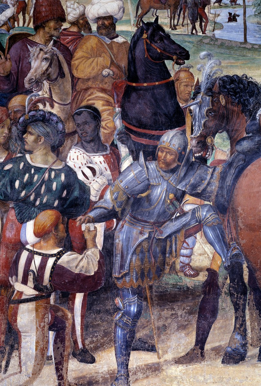 Hur Benedict förutsäger förstörelsen av Monte Cassino (St. Benedict förutsäger förstörelsen av Monte Cassino) Detalj - fresk av klostret gjord av Antonio Bazzi dit il Sodoma (1477 - 1549) som berättar om livet för den helige Benedikt av Nursie (480 - 567)  av Giovanni Antonio Bazzi Sodoma