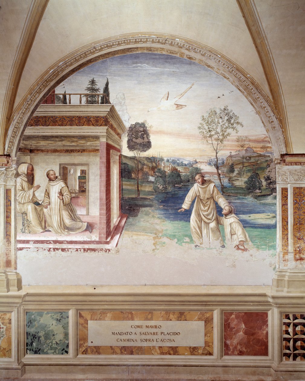 Maur går på vatten för att rädda St. benediktinerorden av Giovanni Antonio Bazzi Sodoma