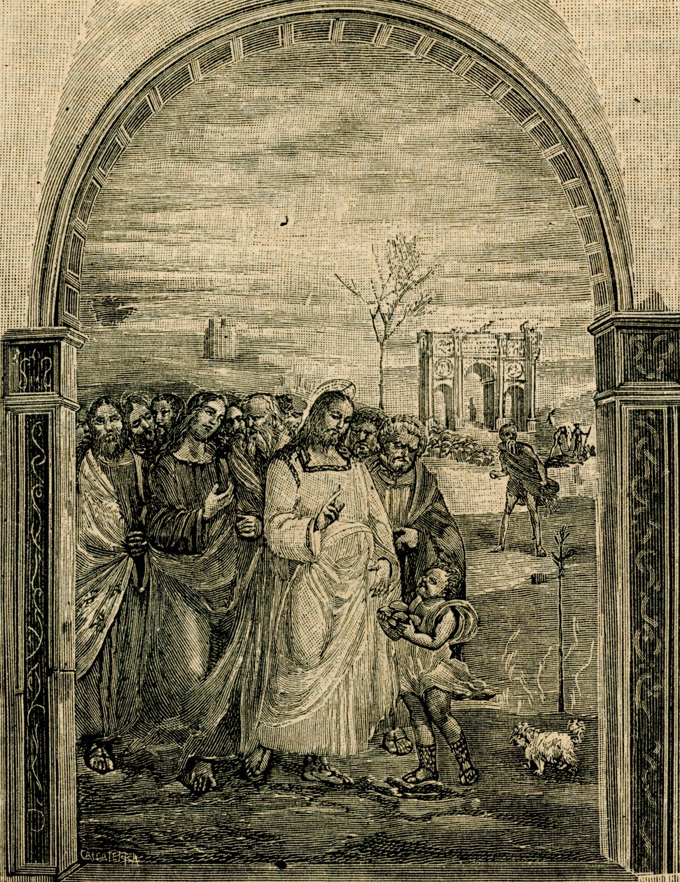 Multiplikation av bröd och fisk, fresk av Sodoma (1477-1549), matsal Sant