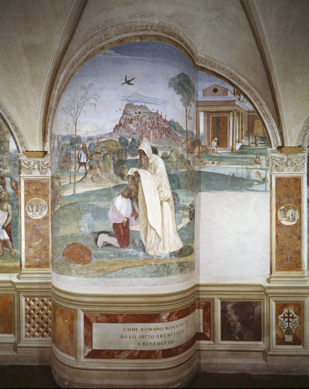 Munken Romano ger Benedikt för vana att vara en eremit av Giovanni Antonio Bazzi Sodoma