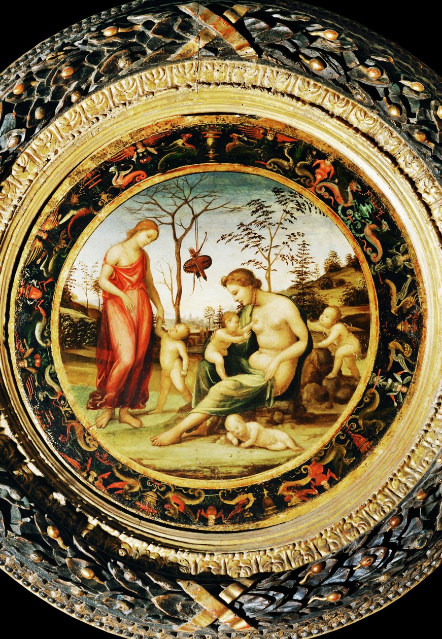 Venus terrestre med Eros och Venus celeste med Anteros och två amoriner ... av Giovanni Antonio Bazzi Sodoma