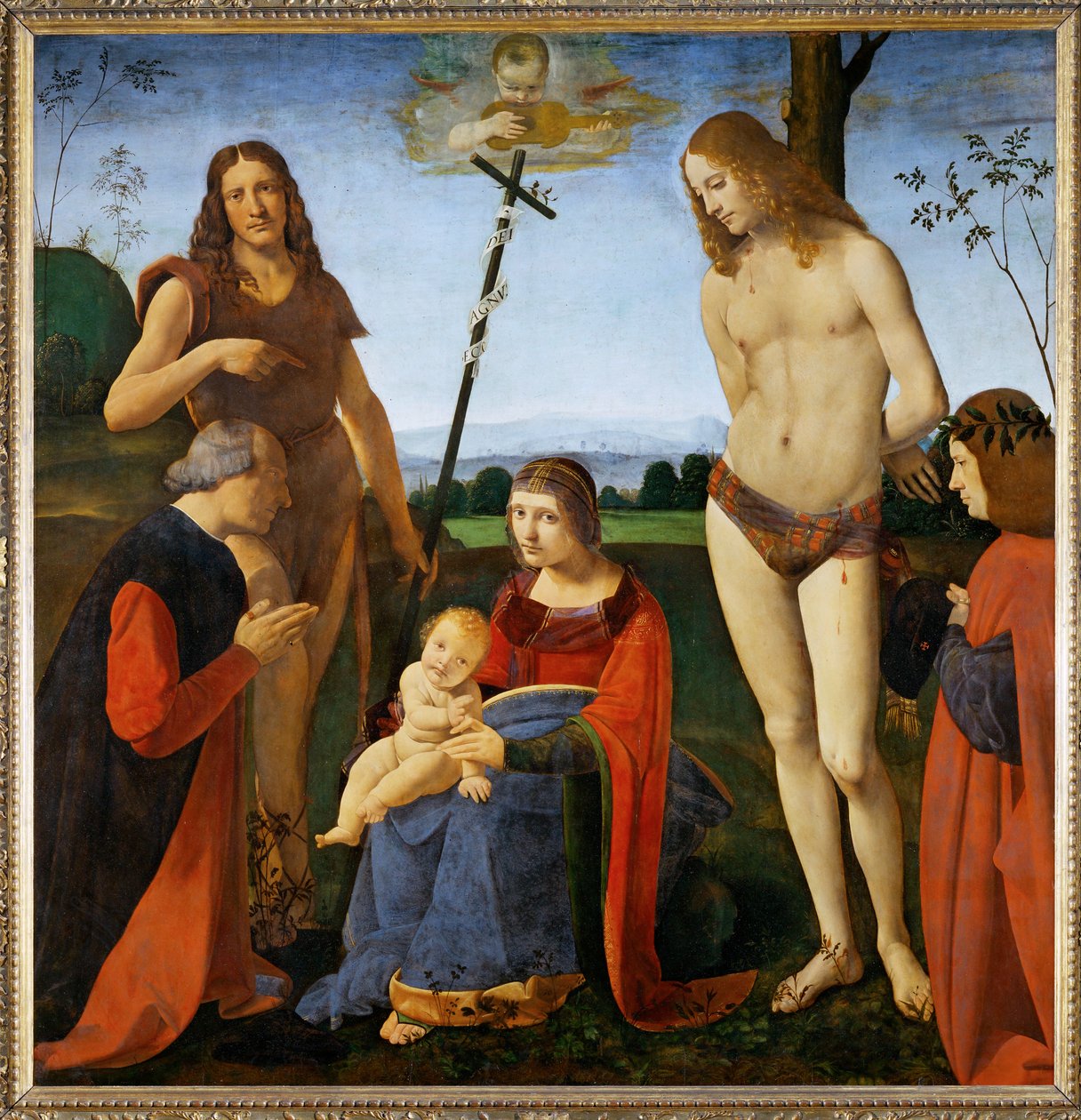 Madonna med helgonen Johannes Döparen och Sebastian samt två donatorer - Madonna a l